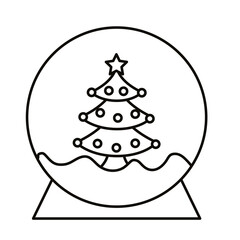 happy merry christmas pine tree in snowy sphere line style icon