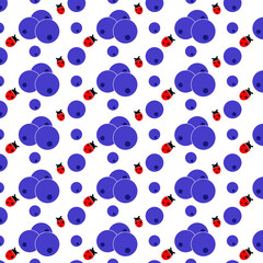 vector pattern of wild berries and ladybug. pattern of purple berries