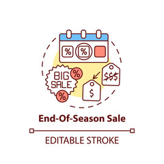 End-of-season sale concept icon. Saving on buying clothing idea thin line illustration. Selling unsold season stock at lower price. Vector isolated outline RGB color drawing. Editable stroke
