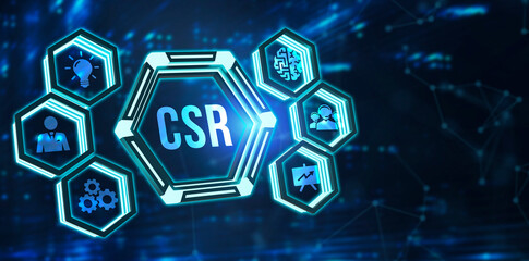 Internet, business, Technology and network concept.The concept of business, technology, the Internet and the network virtual screen of the future and sees the inscription: CSR