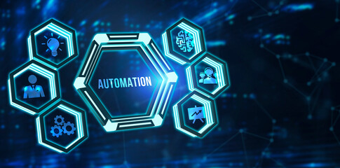 Internet, business, Technology and network concept.virtual screen of the future and sees the inscription: Automation