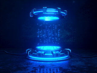 Futuristic 3d render mockup. Space theme illustration. Cyber platforms with glowing neon lights.  © Михаил Богданов