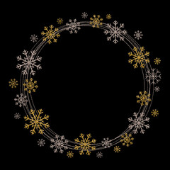 Christmas ball made from snowflakes with empty place for text on black background. Christmas and New Year illustration