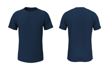 men's short-sleeve t-shirt mockup in front, and back views, design presentation for print, 3d illustration, 3d rendering