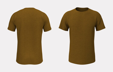 men's short-sleeve t-shirt mockup in front, and back views, design presentation for print, 3d illustration, 3d rendering