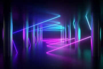 3d geometric backgroundwith glowing neon lines. 