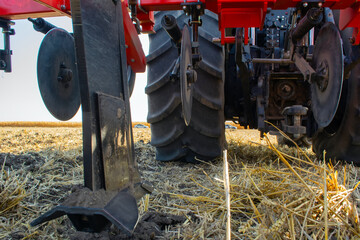 work of the trailed unit for tillage in the field