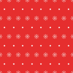 Snowflake and star dot seamless pattern. Snow on red background. Abstract wallpaper, wrapping decoration. Merry Christmas holiday, Happy New Year