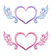 ハートと翼イメージのグラデーションフレーム・青・ピンク