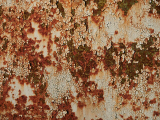 Rust.Old blue painted wall with rust spots.Textured rusty metal background. Rust stains through the cracked blue paint.
