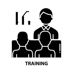 training icon, black vector sign with editable strokes, concept illustration