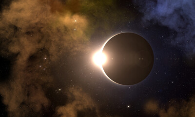 Solar eclipse. Galaxy and nebula. Elements of this image furnished by NASA.