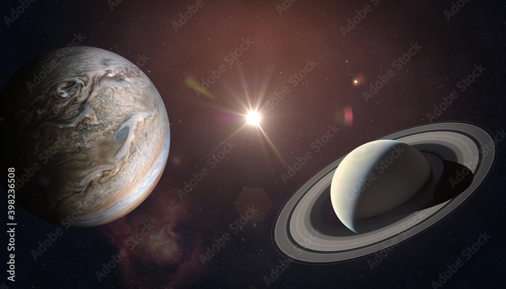 Canvas Prints jupiter and saturn meet. elements of this image furnished by nasa.