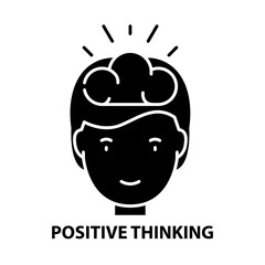 positive thinking icon, black vector sign with editable strokes, concept illustration