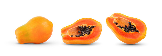 ripe papaya fruit with seeds on white background