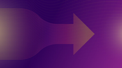 Abstract arrow, pattern with lines on gradient background. Bright purple color, modern trendy style for banner, ad, presentation, business, layout. Stock vector illustration