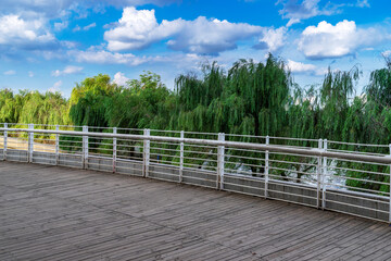 wooden floor and railings in the park