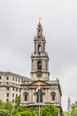 Fototapeta na wymiar Church St Mary le Strand (1723) at the eastern end of the Strand in the City of Westminster, London. It is the official church of the Women's Royal Naval Service.