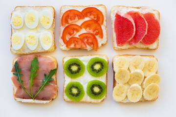 bright mix sandwiches for breakfast fruit, vegetables, fish