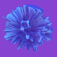 Abstract 3D rendering - deformed blue object, isolated on purple background