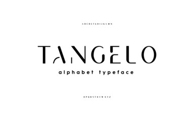 Stencil san serif, alphabet, uppercase letters, typography.  Simple elegant fashion minimalist lettering. Vector illustration.