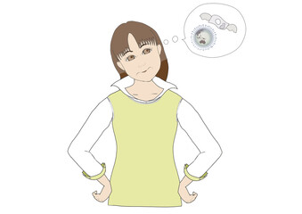 コロナ問題によって金銭問題に悩む若い女性のカラーイラスト