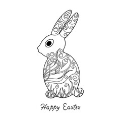 Cute Bunny coloring book for kids and adults on a white background. Hand drawn Vector illustration