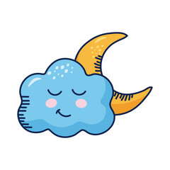 cloud with moon kawaii weather comic character