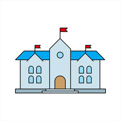 Education & School line icons for building & university on white background. color editable