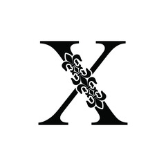 letter X. Vintage black flower ornament initial letters. Alphabet. Logo vector	
