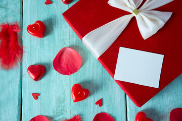 St. Valentine's day decorations on turquoise surface