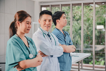 Team doctor standing in meeting working success