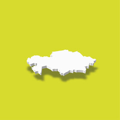Kazakhstan - white 3D silhouette map of country area with dropped shadow on green background. Simple flat vector illustration