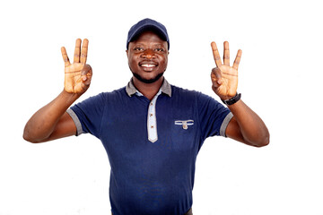 Naklejka premium portrait of a handsome young man smiling with okay sign.