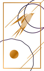 modern abstract minimalistic greeting card in the style of the 20s. image of a bird in a linear style. perfect for printing banners, postcards, business card backgrounds, and menus. EPS 10
