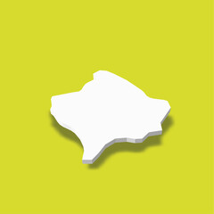 Kosovo - white 3D silhouette map of country area with dropped shadow on green background. Simple flat vector illustration
