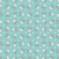 Rabbit and Heart Vector Seamless pattern. Hand Drawn Doodle Animal Background for kids
