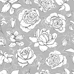 Seamless black and white Rose Pattern. Excellent for fabric, wallpaper, gift boxes, background greeting cards and invitations