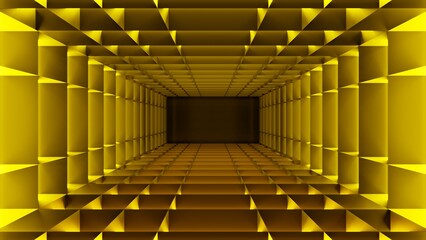 Abstract neon light corridor, concept Golden matrix box design., 3D Rendering