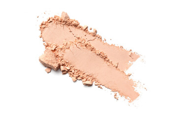 Close-up of make-up swatches. Smears of crushed nude beige face powder or foundation