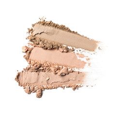 Close-up of make-up swatches. Smears of crushed nude beige face powder or foundation