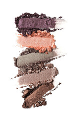 Close-up of make-up swatches. Smears mix of crushed colored eye shadow