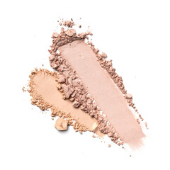 Close-up of make-up swatches. Smears of crushed nude beige face powder or foundation