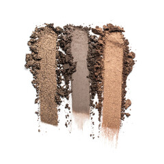 Close-up of make-up swatches. Smears of crushed brown eye shadow