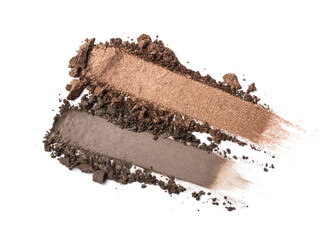 Close-up of make-up swatches. Smears of crushed brown eye shadow