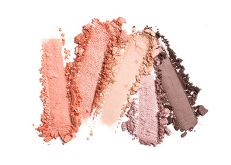 Close-up of make-up swatches. Smears mix of crushed beige, pink and brown eye shadow
