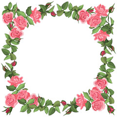Template with roses and leaves isolated on white background.