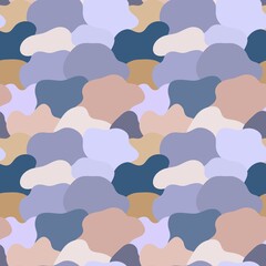 A seamless pattern of many rounded shapes overlapping each other. Soft pastel shades. Blue, pink, sand. Abstract patterns can be used for website design, cover art, and fabric. Vector illustration