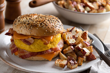 Bagel Breakfast Sandwich With Egg Bacon and Cheese