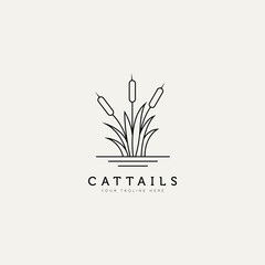 cattail plant outline minimalist logo design illustration design template - obrazy, fototapety, plakaty